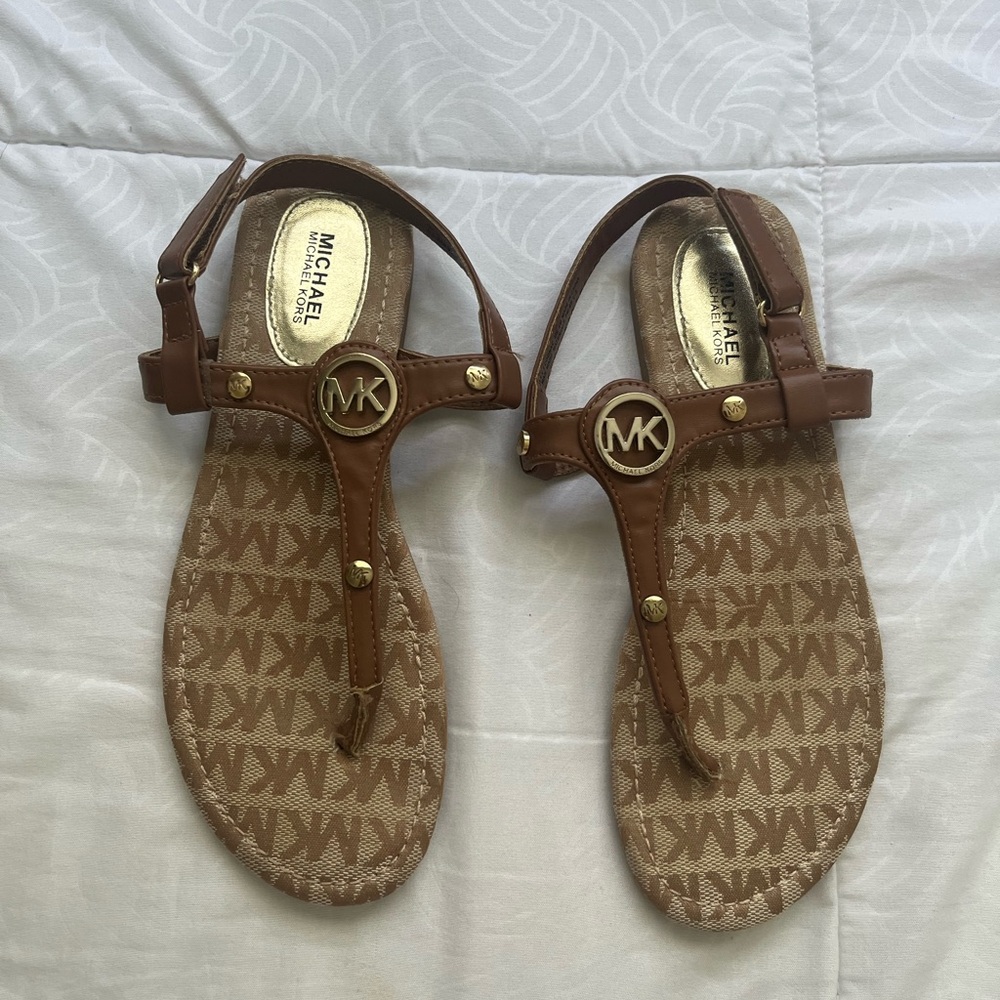 Michael Kors Tan Sandals with Gold Logo